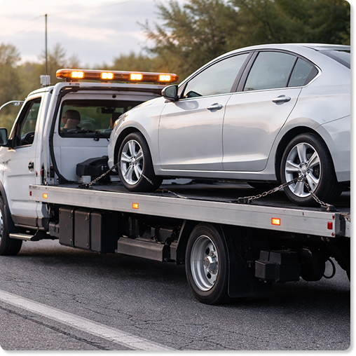 car on tow truck bed