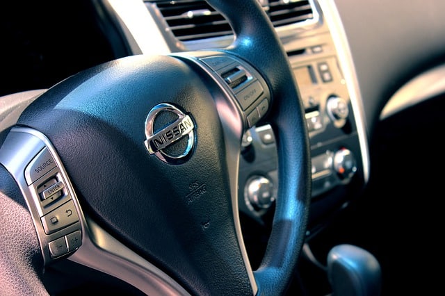 Nissan steering wheel and dashboard